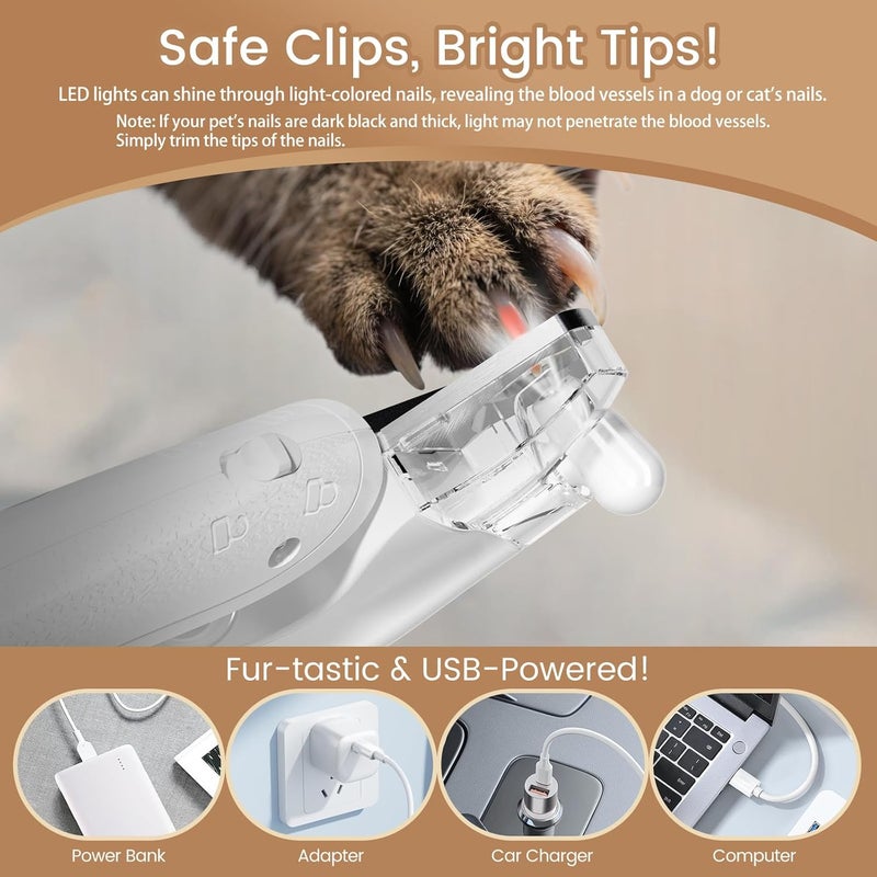 Vankoo 2 in 1 Dog & Cat Nail Clippers & Trimmers with LED Lights, Splash Guard - Pet Hair Trimmer for Around Paws, Ear, Eye,Face, Rump Rechargeable & IPX7 Waterproof Grooming Supplies for Dog, Cat - Image 4